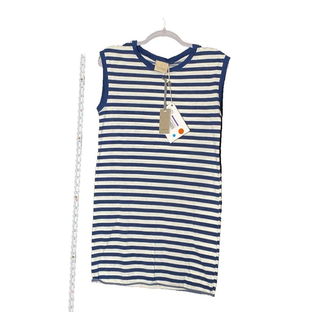 LANEUS Women's White Navy Striped Sleeveless Dress‎ Size S NWT - 33in Length